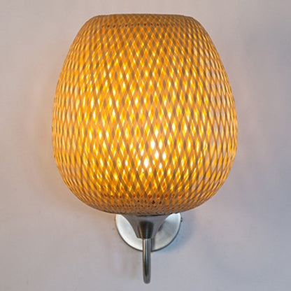Chinese Oval Iron Bamboo 1-Light Wall Sconce Lamp
