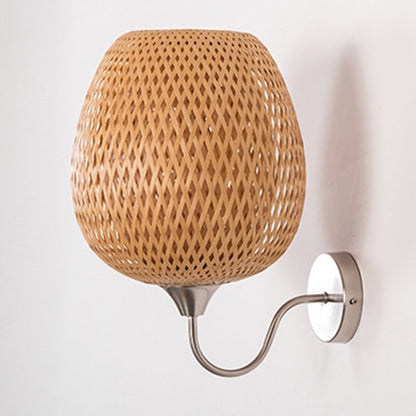 Chinese Oval Iron Bamboo 1-Light Wall Sconce Lamp