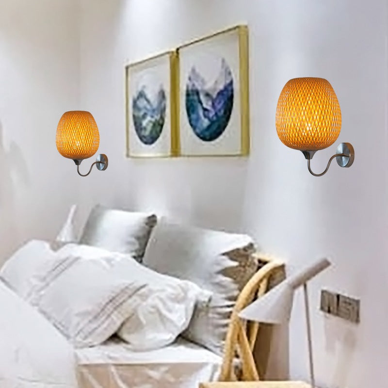 Chinese Oval Iron Bamboo 1-Light Wall Sconce Lamp
