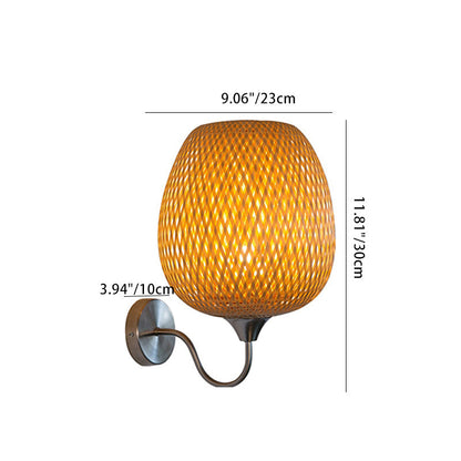 Chinese Oval Iron Bamboo 1-Light Wall Sconce Lamp