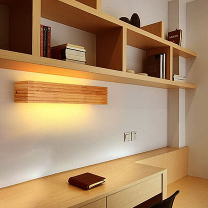 Japanese Rectangular Wood Acrylic LED Wall Sconce Lamp