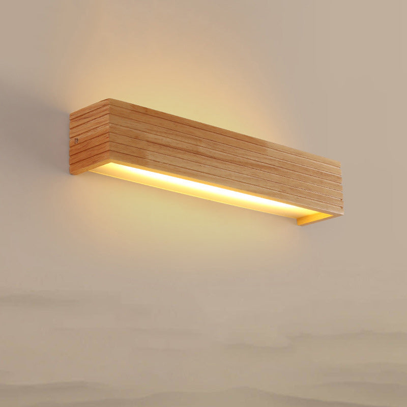 Japanese Rectangular Wood Acrylic LED Wall Sconce Lamp