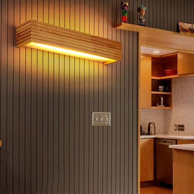 Japanese Rectangular Wood Acrylic LED Wall Sconce Lamp