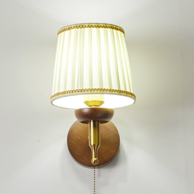 Retro Drum Iron Wood Fabric 1-Light Wall Sconce Lamp