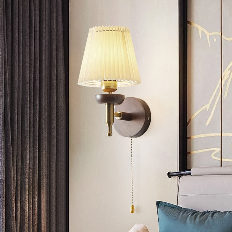 Retro Drum Iron Wood Fabric 1-Light Wall Sconce Lamp