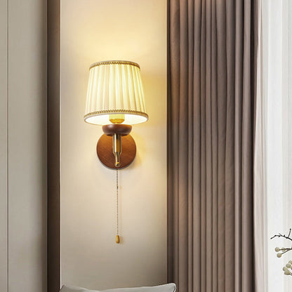 Retro Drum Iron Wood Fabric 1-Light Wall Sconce Lamp