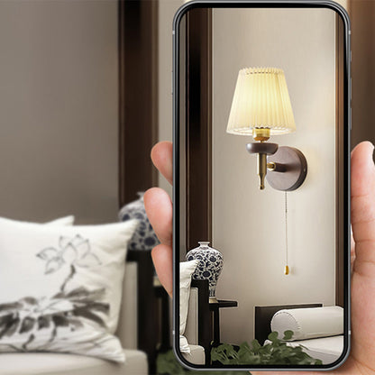 Retro Drum Iron Wood Fabric 1-Light Wall Sconce Lamp