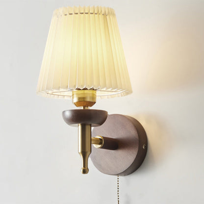 Retro Drum Iron Wood Fabric 1-Light Wall Sconce Lamp
