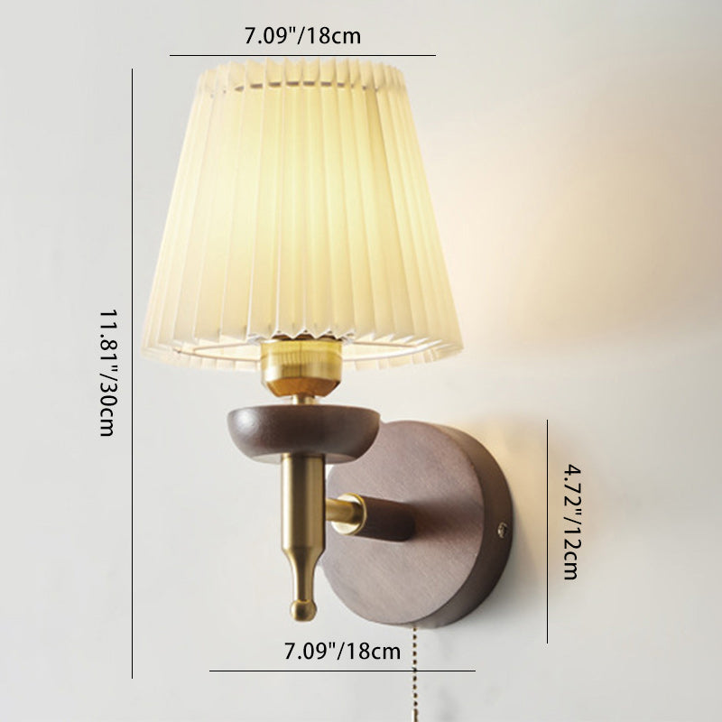 Retro Drum Iron Wood Fabric 1-Light Wall Sconce Lamp