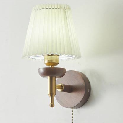 Retro Drum Iron Wood Fabric 1-Light Wall Sconce Lamp