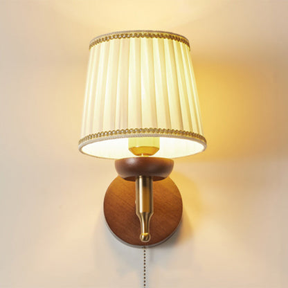 Retro Drum Iron Wood Fabric 1-Light Wall Sconce Lamp