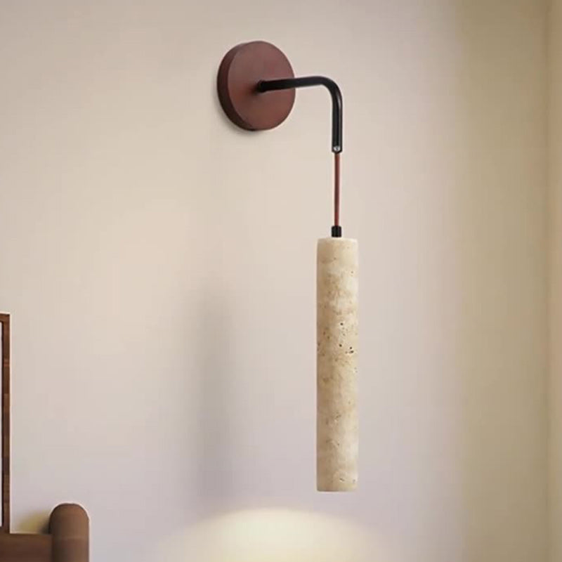 Japanese Column Wood Stone 1-Light Wall Sconce Lamp