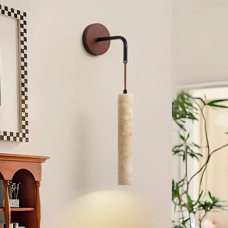 Japanese Column Wood Stone 1-Light Wall Sconce Lamp