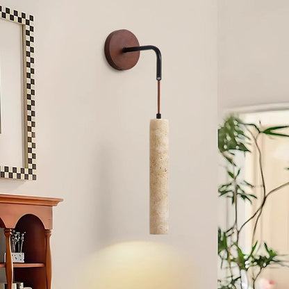 Japanese Column Wood Stone 1-Light Wall Sconce Lamp