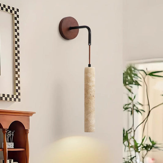 Japanese Column Wood Stone 1-Light Wall Sconce Lamp