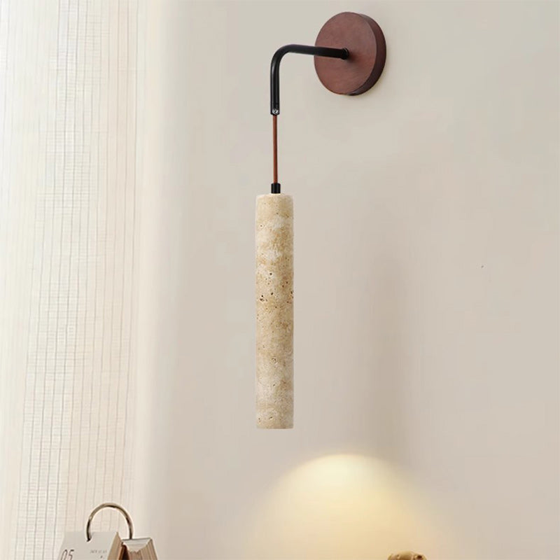 Japanese Column Wood Stone 1-Light Wall Sconce Lamp