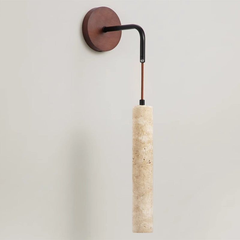 Japanese Column Wood Stone 1-Light Wall Sconce Lamp
