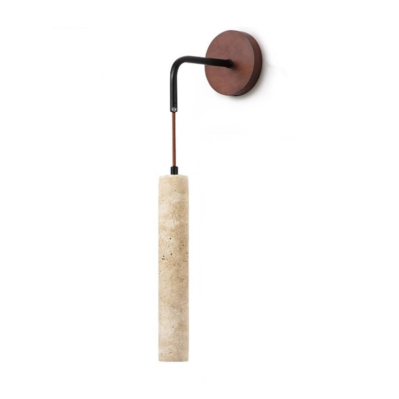 Japanese Column Wood Stone 1-Light Wall Sconce Lamp