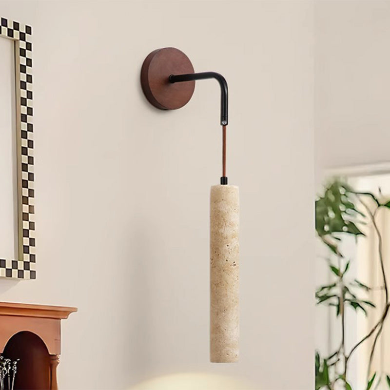 Japanese Column Wood Stone 1-Light Wall Sconce Lamp