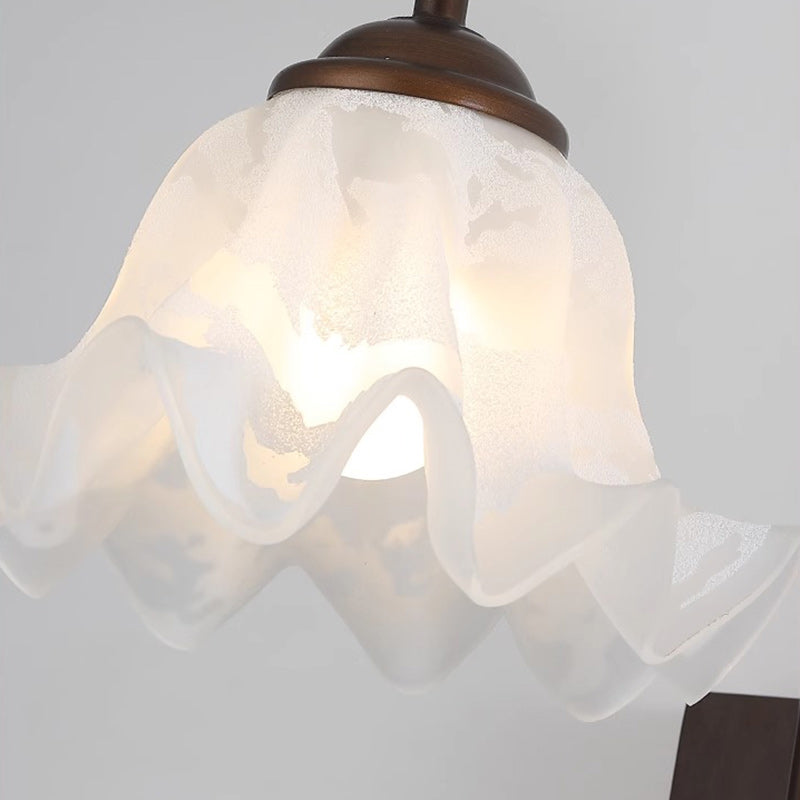 Traditional Flower Iron Wood Glass 1-Light Wall Sconce Lamp