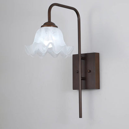 Traditional Flower Iron Wood Glass 1-Light Wall Sconce Lamp