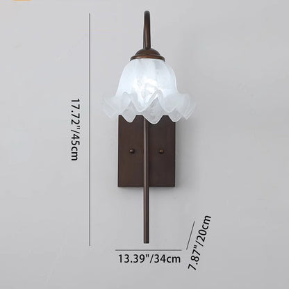 Traditional Flower Iron Wood Glass 1-Light Wall Sconce Lamp