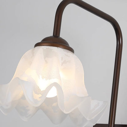 Traditional Flower Iron Wood Glass 1-Light Wall Sconce Lamp