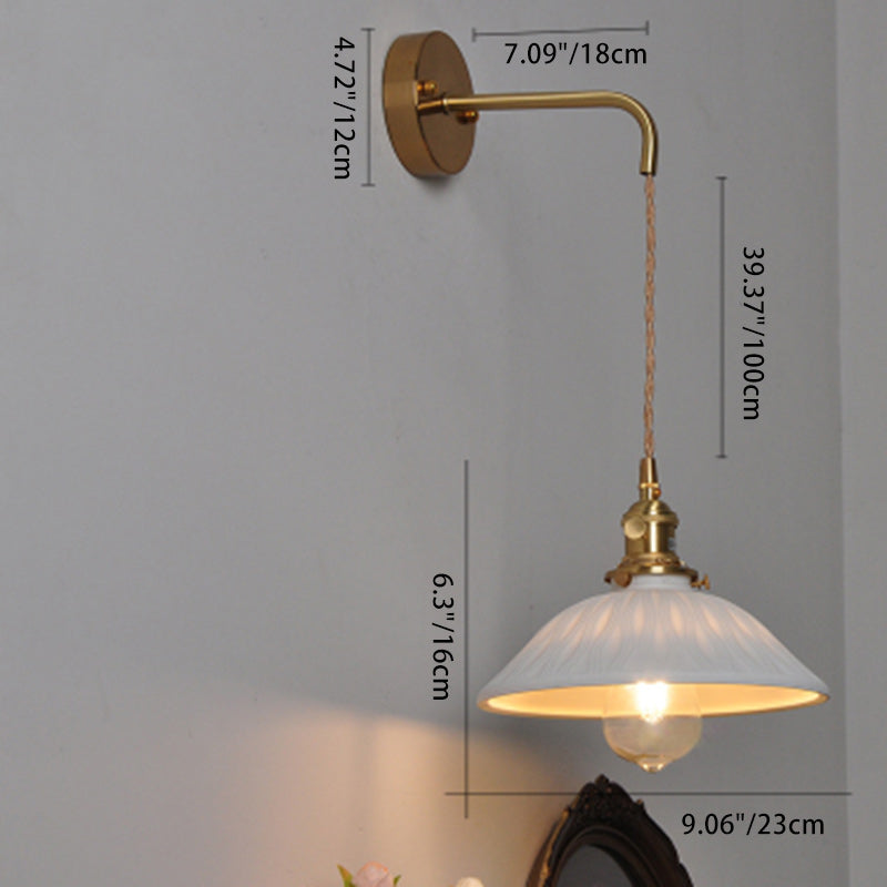 Japanese Round Copper Ceramic 1-Light Wall Sconce Lamp