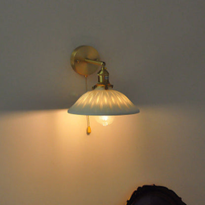 Japanese Round Copper Ceramic 1-Light Wall Sconce Lamp