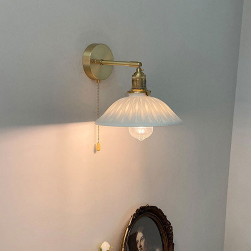 Japanese Round Copper Ceramic 1-Light Wall Sconce Lamp