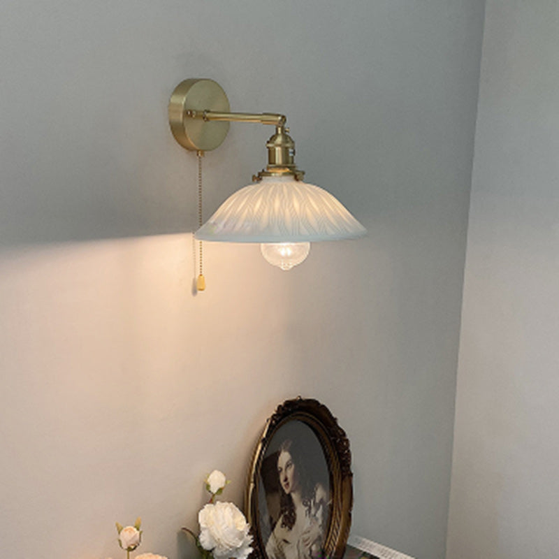 Japanese Round Copper Ceramic 1-Light Wall Sconce Lamp