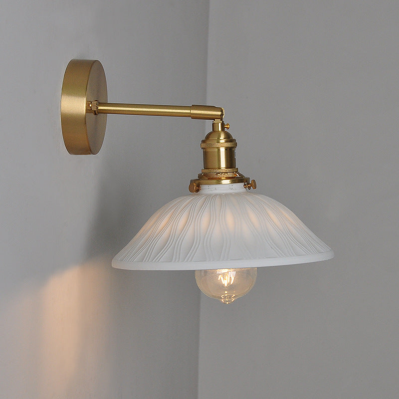Japanese Round Copper Ceramic 1-Light Wall Sconce Lamp