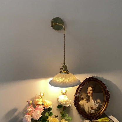 Japanese Round Copper Ceramic 1-Light Wall Sconce Lamp