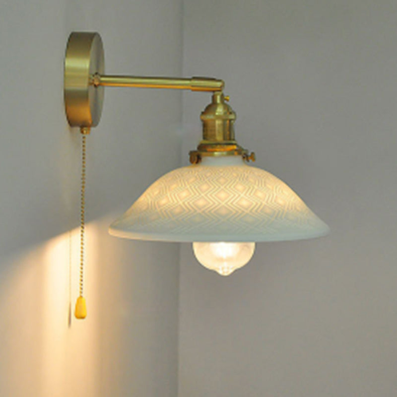 Japanese Round Copper Ceramic 1-Light Wall Sconce Lamp