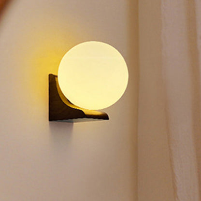 Japanese Globe Wood Glass 1-Light Wall Sconce Lamp
