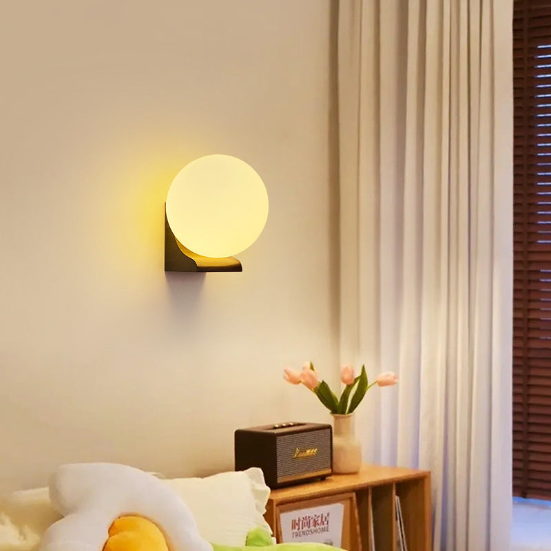 Japanese Globe Wood Glass 1-Light Wall Sconce Lamp