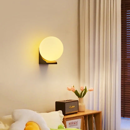 Japanese Globe Wood Glass 1-Light Wall Sconce Lamp