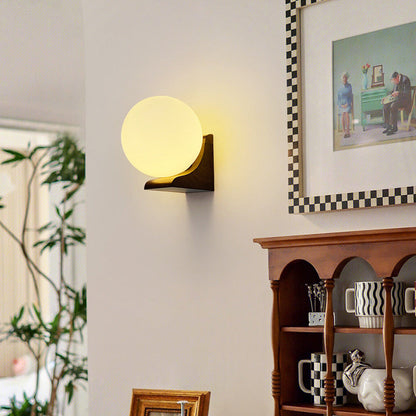 Japanese Globe Wood Glass 1-Light Wall Sconce Lamp