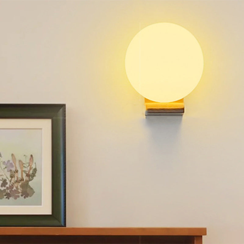 Japanese Globe Wood Glass 1-Light Wall Sconce Lamp