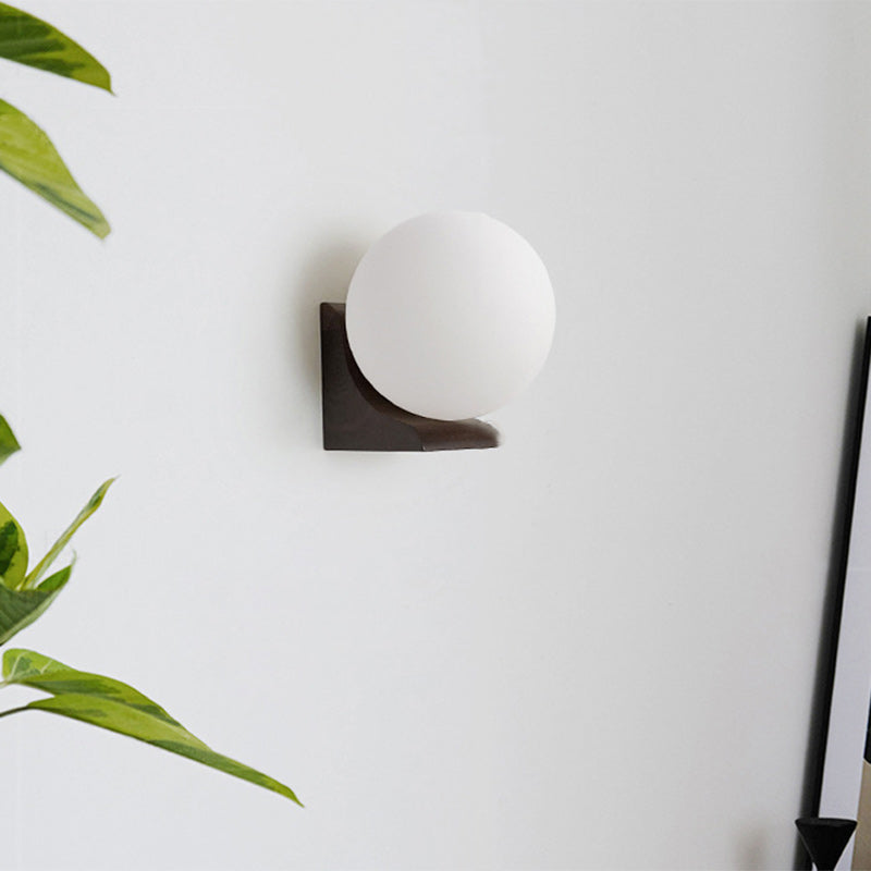 Japanese Globe Wood Glass 1-Light Wall Sconce Lamp