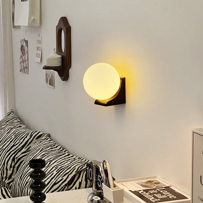 Japanese Globe Wood Glass 1-Light Wall Sconce Lamp