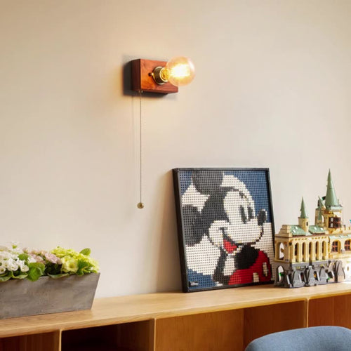 Japanese Rectangular Wood Copper 1-Light Wall Sconce Lamp