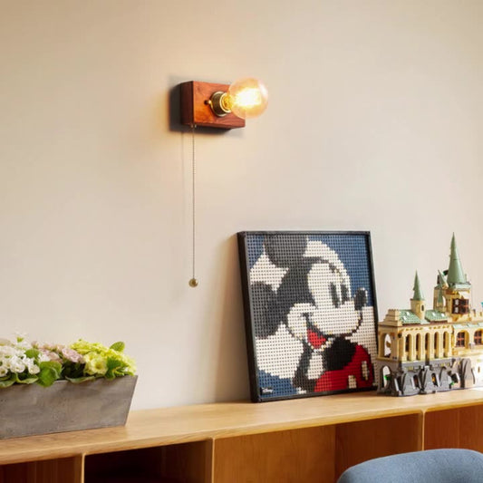 Japanese Rectangular Wood Copper 1-Light Wall Sconce Lamp