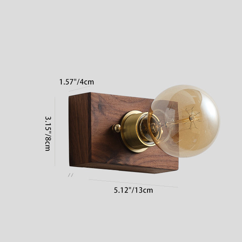Japanese Rectangular Wood Copper 1-Light Wall Sconce Lamp