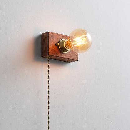Japanese Rectangular Wood Copper 1-Light Wall Sconce Lamp