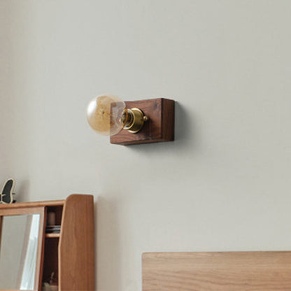 Japanese Rectangular Wood Copper 1-Light Wall Sconce Lamp