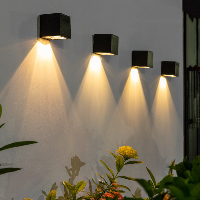 Modern Minimalist Cube Plastic Solar LED Wall Sconce Lamp