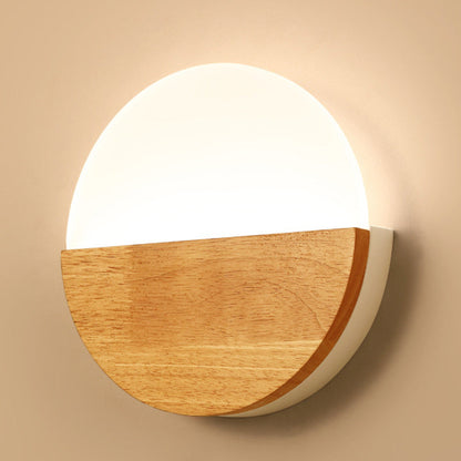 Contemporary Nordic Round Wood Acrylic LED Wall Sconce Lamp