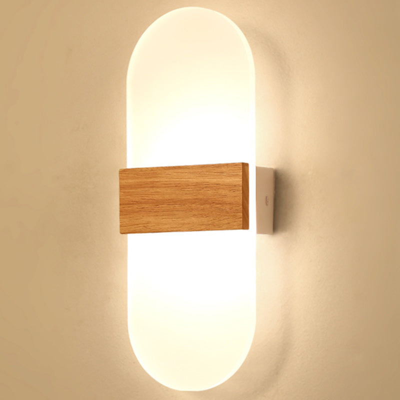 Contemporary Nordic Round Wood Acrylic LED Wall Sconce Lamp