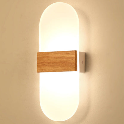 Contemporary Nordic Round Wood Acrylic LED Wall Sconce Lamp